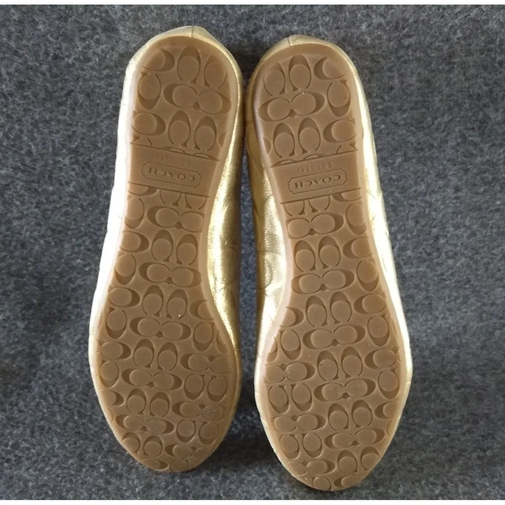 Coach Ballet Flats Womens 8 Dahlila Gold Embossed Signature C Logo Shoes NEW